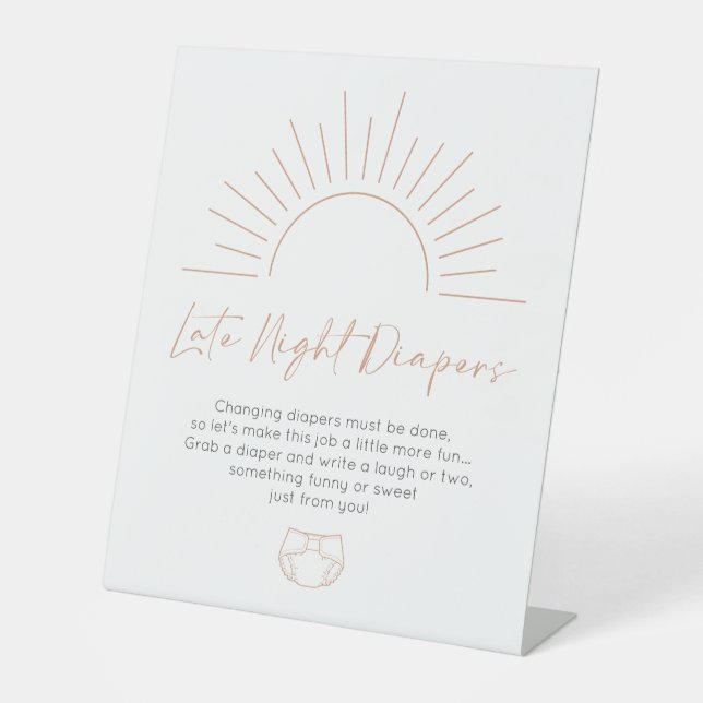 Boho Sun Baby Shower Late Night Diapers Pedestal Sign (Front)