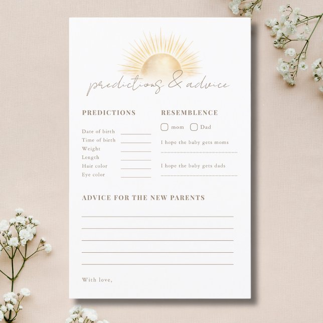 Boho Sun Baby Shower Predictions & Advice Game (Creator Uploaded)