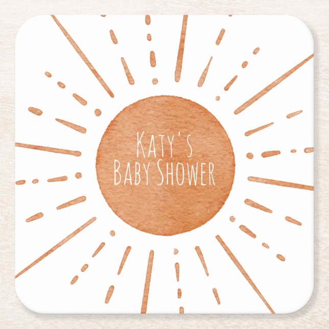 Boho Sun Baby Shower  Square Paper Coaster (Front)