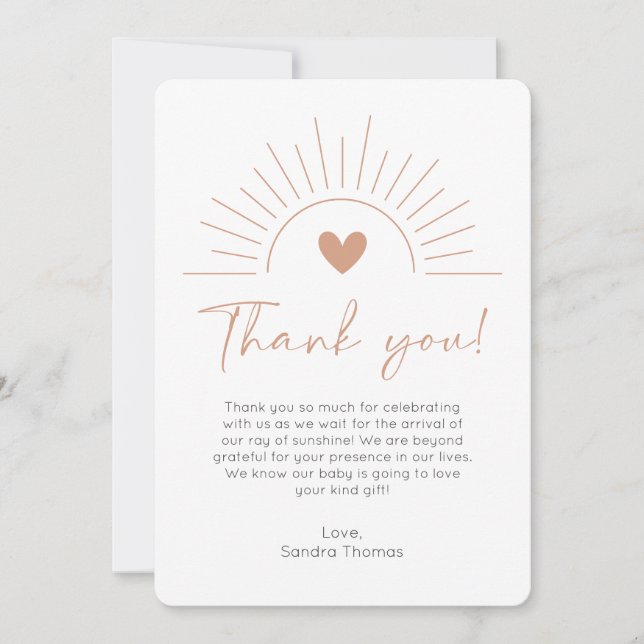 Boho Sun Baby Shower Thank You Card (Front)