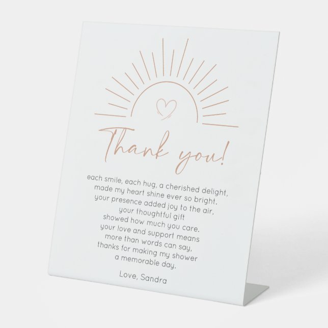 Boho Sun Baby Shower Thank You Poem Pedestal Sign (Front)