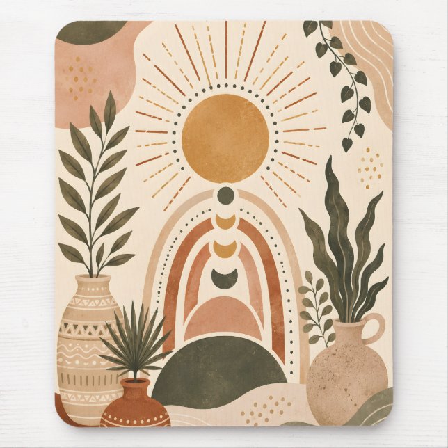 Boho Sun & Botanical Art Mouse Mat (Front)