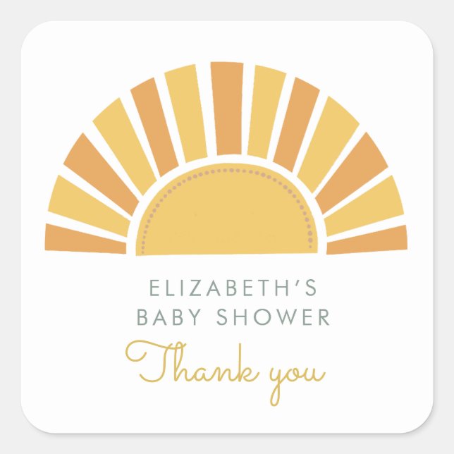 Boho Sun Colourful Baby Shower Square Sticker (Front)