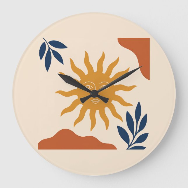 Boho Sun Face Abstract Terracotta Wall Clock (Front)