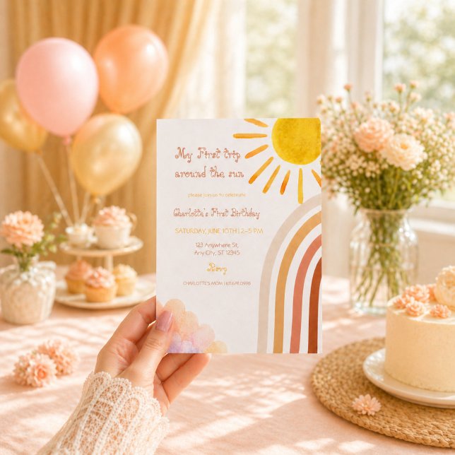 Boho Sun First Birthday Trip Around the Sun Invitation (Creator Uploaded)