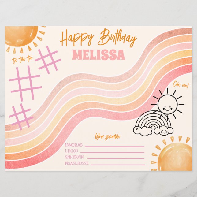 Boho Sun Girls Colouring Activity Page (Front)