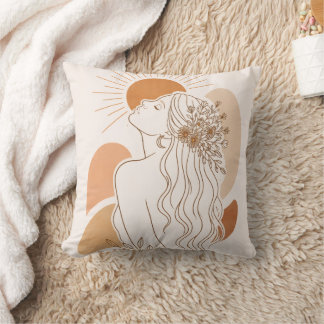 Boho Sun Goddess – Minimal Line Art Pillow