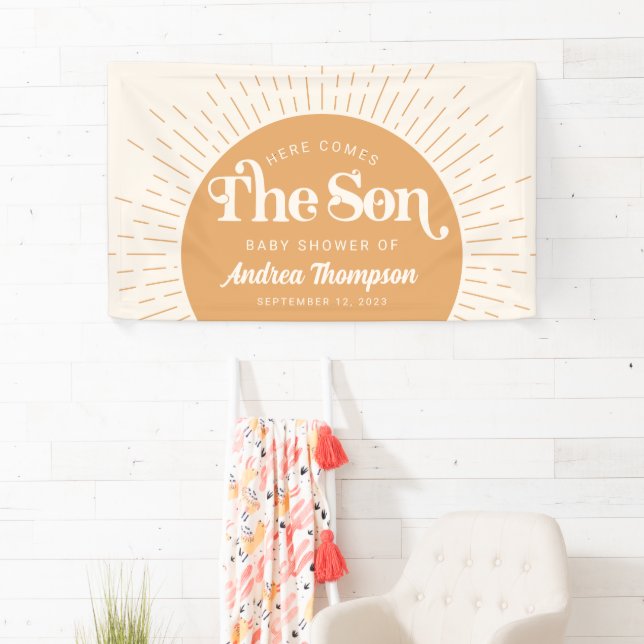 Boho Sun Here comes the Son Baby Shower  Banner (Insitu)