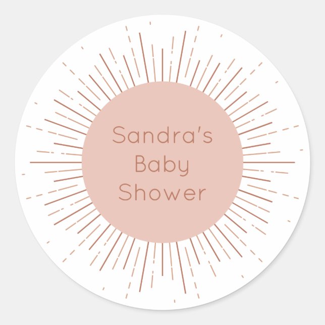 Boho Sun Modern Baby Shower Classic Round Sticker (Front)