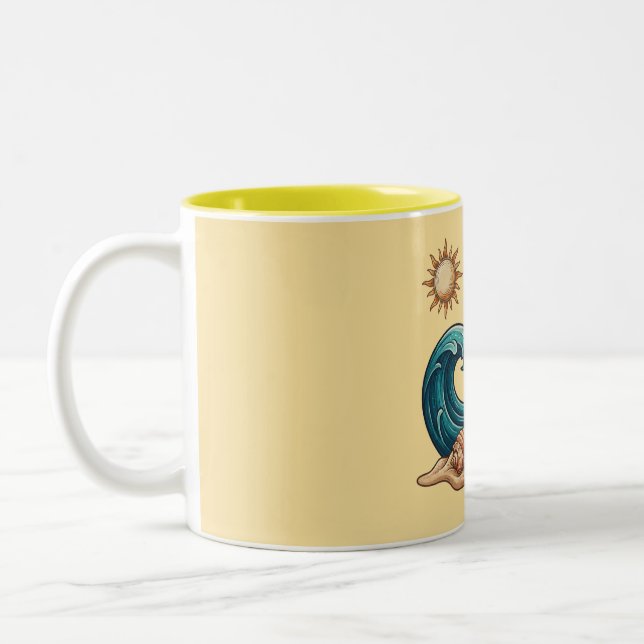 Boho Sun, Moon, and Ocean Wave Aesthetic Mug (Left)