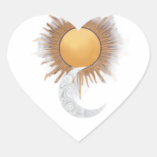 Boho Sun Moon Celestial Heart Sticker Decal