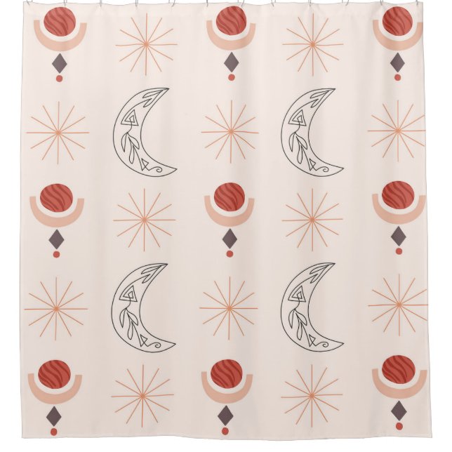 Boho sun moon decorative line art abstract shapes  shower curtain (Front)