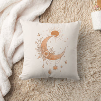 Boho Sun & Moon Floral Throw Pillow