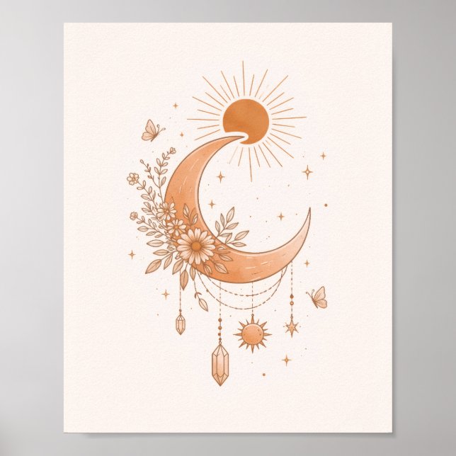 Boho Sun & Moon Minimalist Wall Poster (Front)