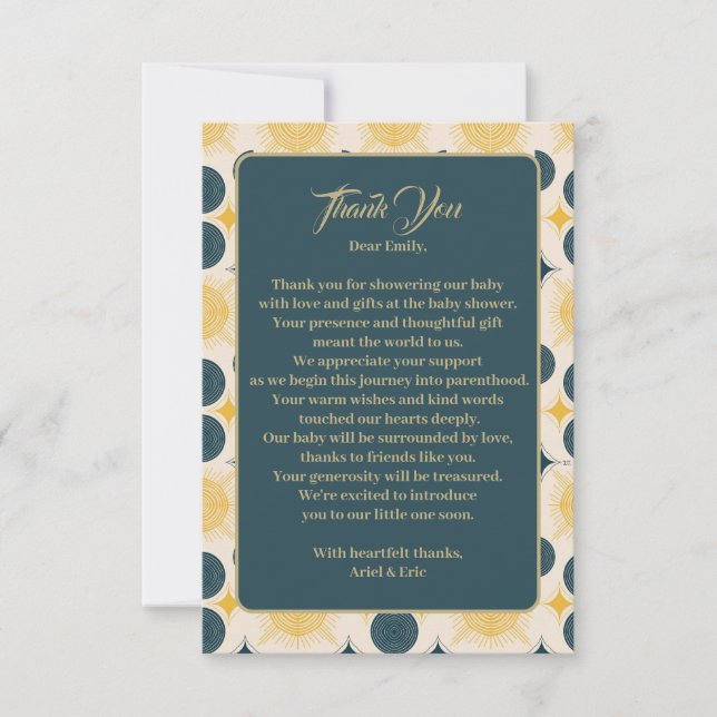 Boho Sun Moon Stars Blue Yellow  Thank You Card (Front)