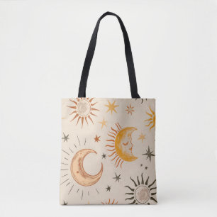 Boho Sun & Moon Tote Bag – Vintage Celestial
