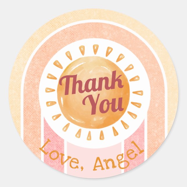 Boho Sun Rainbow Girls First Birthday  Classic Round Sticker (Front)