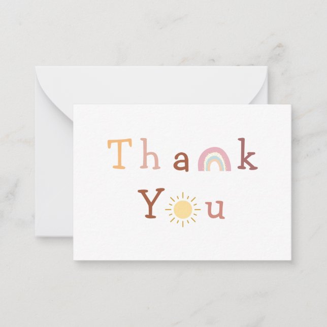 Boho Sun Rainbow Thank You Flat Card (Front)