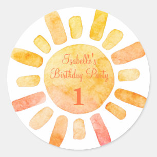 Boho Sun Rays First Birthday Party  Classic Round Sticker