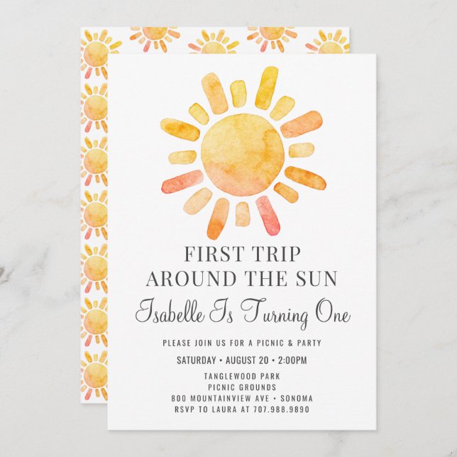 Boho Sun Rays First Birthday Party Invitation (Front/Back)