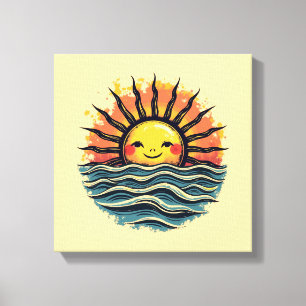 Boho Sun Smiley Canvas Wall Art Print