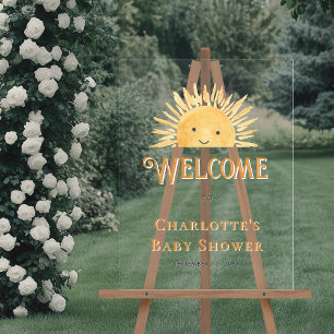Boho Sun Sunshine Baby Shower Welcome Acrylic Sign