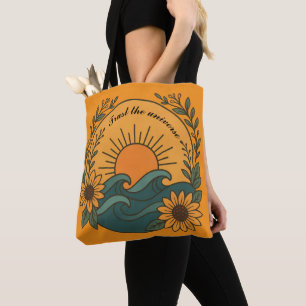 Boho Sun & Waves – Spiritual Floral Tote Art Bag
