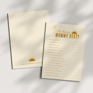 Boho Sun Who Knows Mummy Baby Shower Game Card