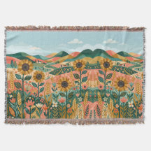 Boho Sunflower Blanket – Salmon & Green Field