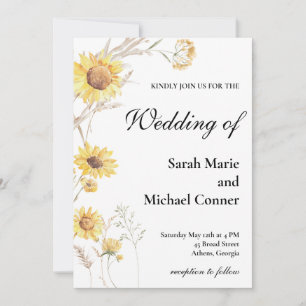 Boho Sunflower Botancial Wedding Invitation
