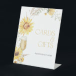 Boho Sunflower Bridal Shower Cards & Gifts Pedestal Sign<br><div class="desc">Elevate your welcome table with this Petals & Prosecco cards and gifts sign—where function meets floral charm. Featuring a watercolor-inspired arrangement of sunflowers, wheat, and prosecco flutes, this piece effortlessly sets the tone for a celebration rooted in joyful elegance. A soft yet spirited design element, it's perfect for bridal showers,...</div>
