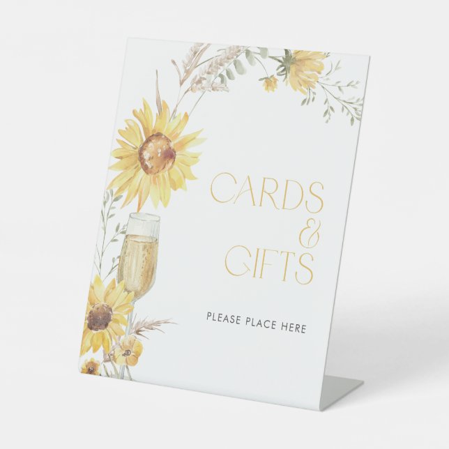 Boho Sunflower Bridal Shower Cards & Gifts Pedestal Sign (Front)