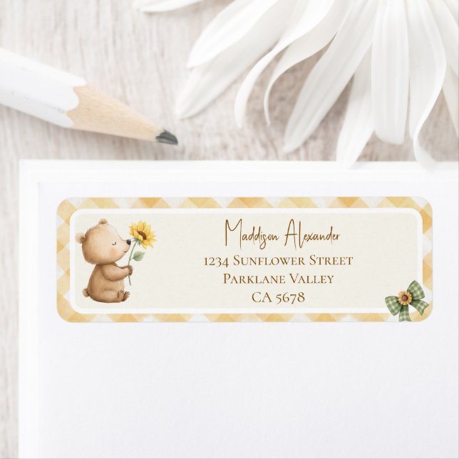 Boho Sunflower Brown Bear Return Address (Insitu)