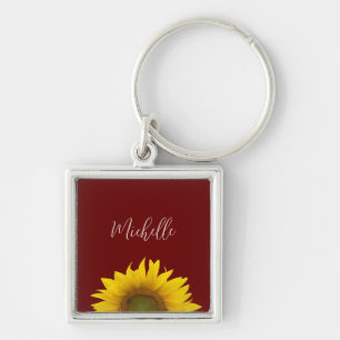 Boho Sunflower Classic Red Elegant Floral Key Ring