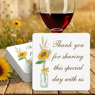 Boho Sunflower Country Wedding Yellow Floral Square Paper Coaster
