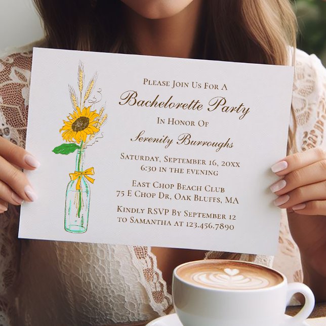 Boho Sunflower Country Yellow Floral Bachelorette Invitation (Creator Uploaded)