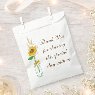 Boho Sunflower Country Yellow Floral Thank You Favour Bags