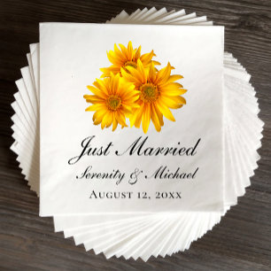 Boho Sunflower Elegant Floral Just Married Wedding Napkin