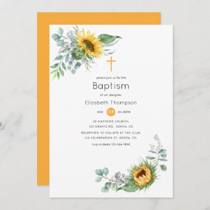 Boho Sunflower Eucalyptus Baptism Invitation