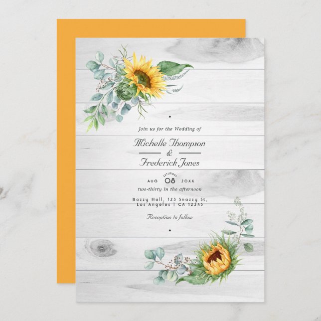 Boho Sunflower Eucalyptus QR Code RSVP Wedding Invitation (Front/Back)