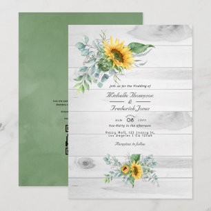 Boho Sunflower Eucalyptus QR Code RSVP Wedding Invitation