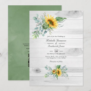 Boho Sunflower Eucalyptus Rustic Country Wedding Invitation