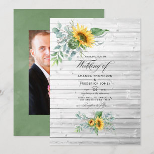 Boho Sunflower Eucalyptus Rustic Country Wedding Invitation