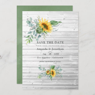 Boho Sunflower Eucalyptus Rustic Country Wedding Save The Date