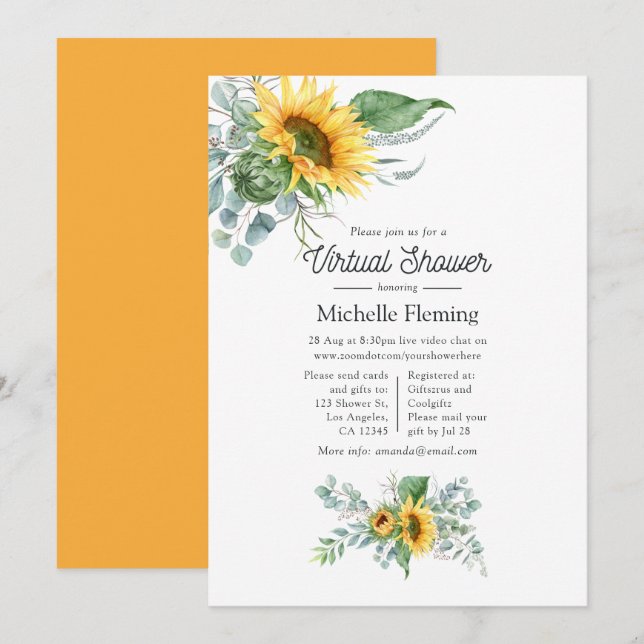 Boho Sunflower Eucalyptus Virtual Baby Shower Invitation (Front/Back)