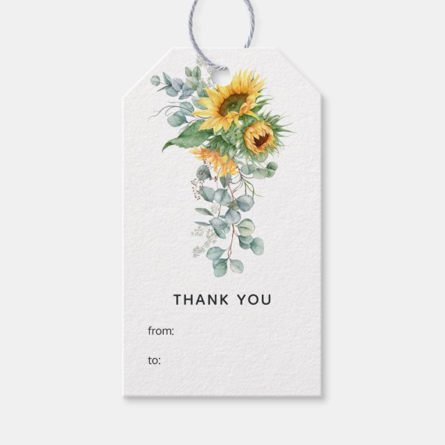 Boho Sunflower Eucalyptus Wedding Gift Tags (Front)
