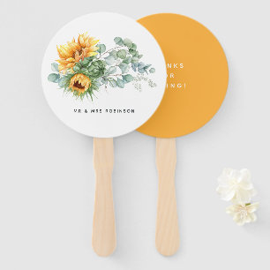 Boho Sunflower Eucalyptus Wedding Hand Fan