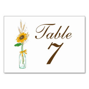 Boho Sunflower Fall Country Yellow Floral Wedding  Table Number