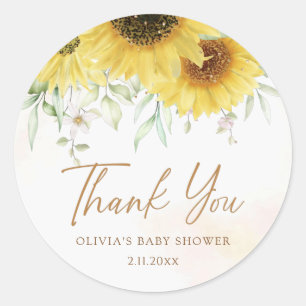Boho Sunflower Floral Baby Shower Thank You Favour Classic Round Sticker