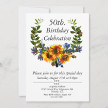 Boho Sunflower Floral Customisable 50th Birthday